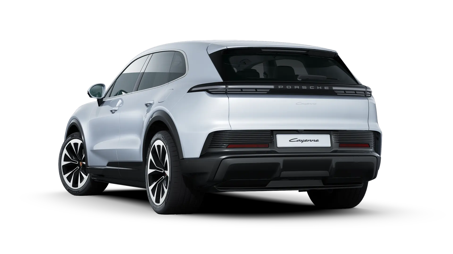 Exterior view of Cayenne showing the back and left side of the car