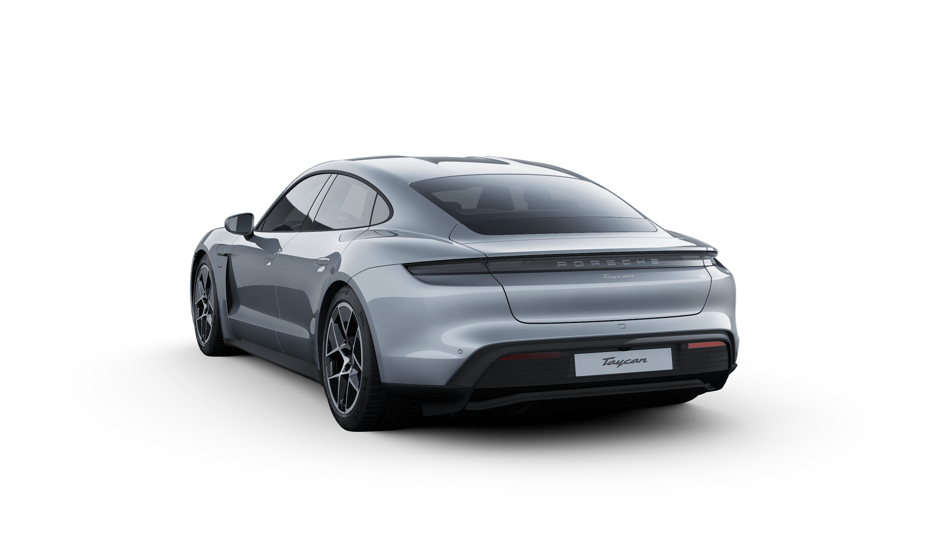 Exterior view of Taycan showing the back and left side of the car